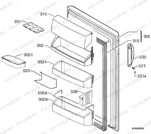 Взрыв-схема холодильника Aeg Electrolux S60160TK1 - Схема узла Door 003